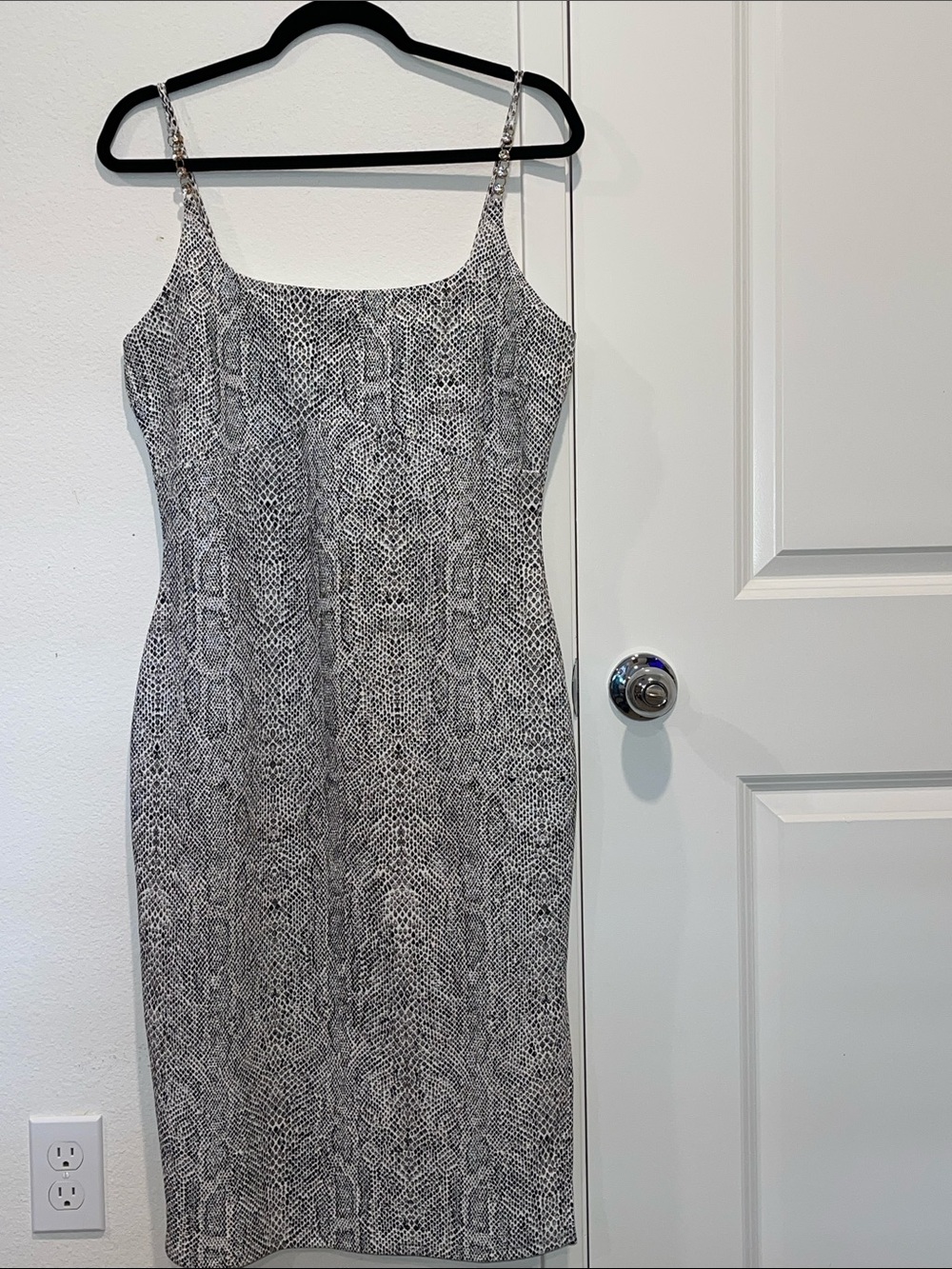 Sleek Black & White Snake-Print Slip Dress